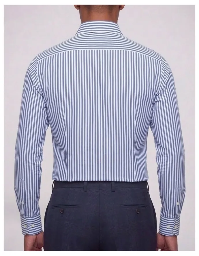 Institchu Myers Navy and White Striped Non-Iron Cotton Shirt