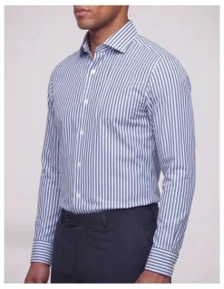 Institchu Myers Navy and White Striped Non-Iron Cotton Shirt