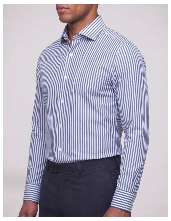 Institchu Myers Navy and White Striped Non-Iron Cotton Shirt