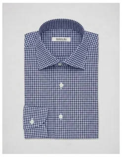 Institchu Woolf Navy Gingham Check Non-Iron Cotton Shirt