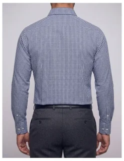 Institchu Woolf Navy Gingham Check Non-Iron Cotton Shirt