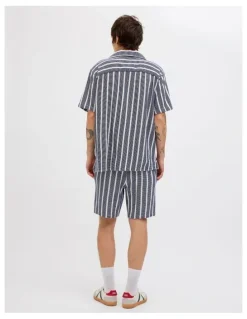 Jack & Jones JPSTJAIDEN COBA Stripe Jog Shorts in Ocean Cavern
