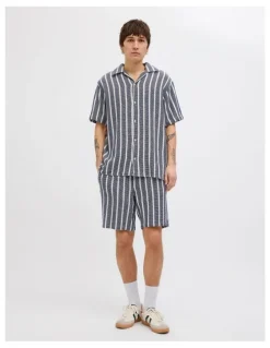 Jack & Jones JPSTJAIDEN COBA Stripe Jog Shorts in Ocean Cavern