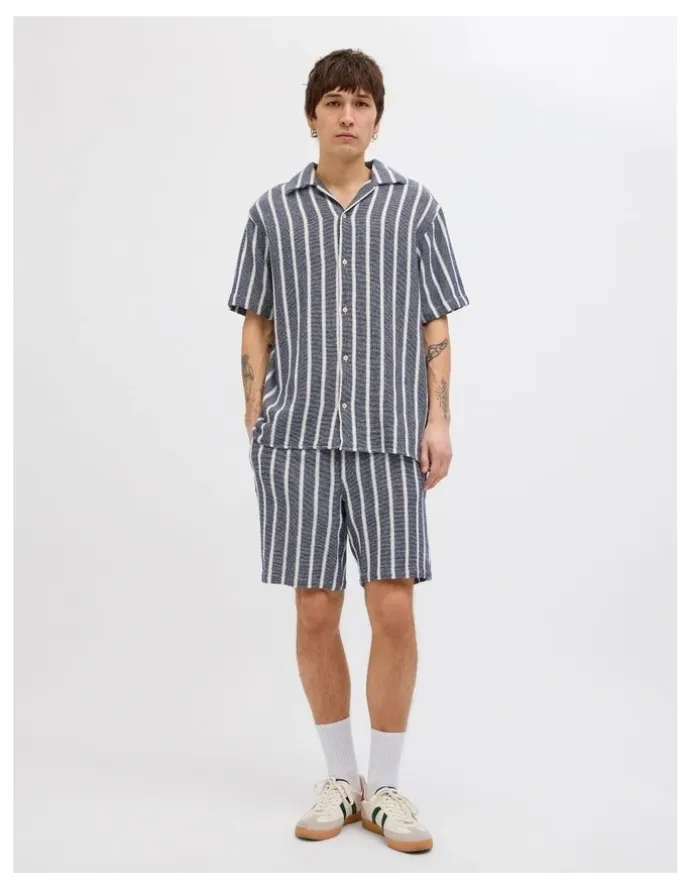 Jack & Jones JPSTJAIDEN COBA Stripe Jog Shorts in Ocean Cavern
