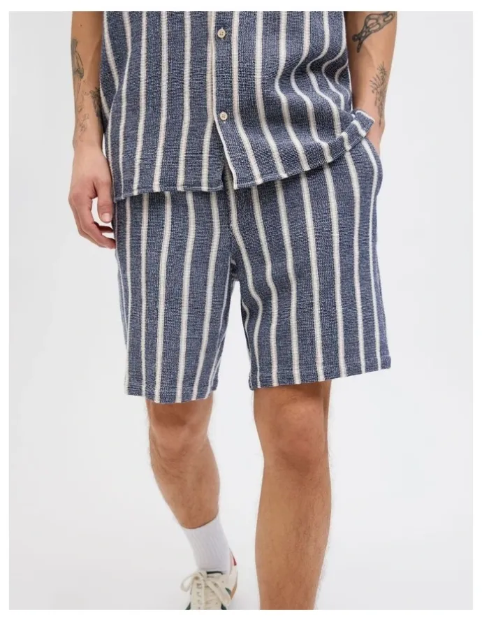 Jack & Jones JPSTJAIDEN COBA Stripe Jog Shorts in Ocean Cavern