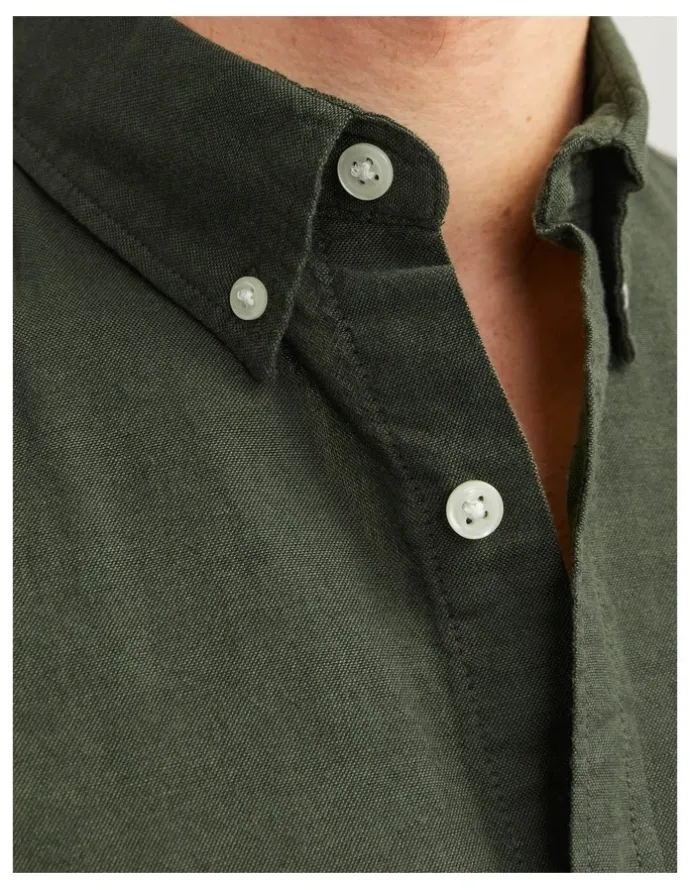 Jack & Jones Oxford Long Sleeve Shirt in Forest Night