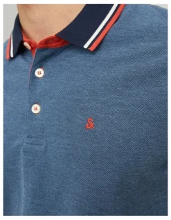 Jack & Jones Paulos Short Sleeve Polo Shirt in Denim Blue