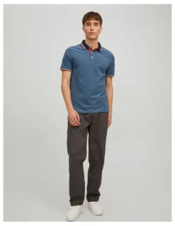 Jack & Jones Paulos Short Sleeve Polo Shirt in Denim Blue