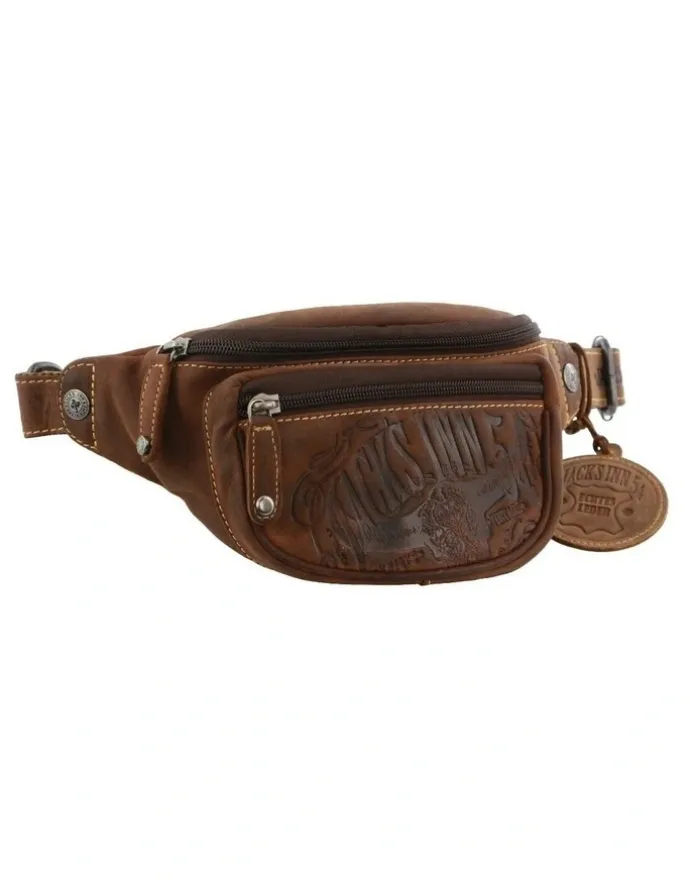Jack's Inn 54 Crazy Horse Leather Bumbag Waist Belt Bag Pouch in Cognac
