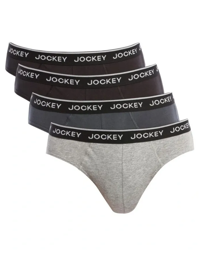 Jockey Cotton Briefs 4 Pack in Black/Grey