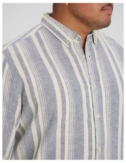 Johnny Bigg Ashton Stripe Linen Shirt in Denim Blue