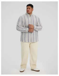 Johnny Bigg Ashton Stripe Linen Shirt in Denim Blue