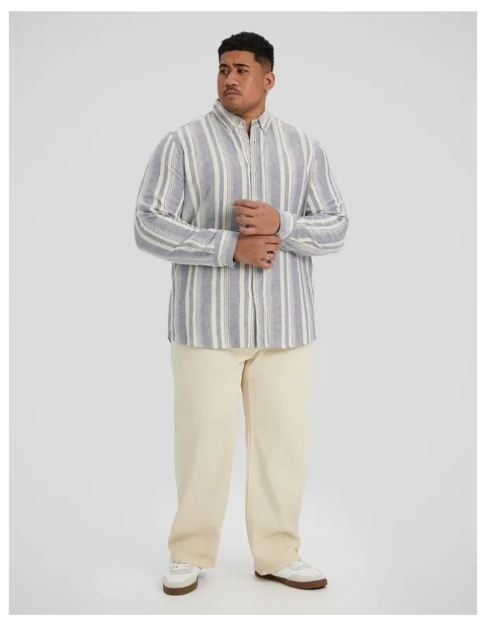Johnny Bigg Ashton Stripe Linen Shirt in Denim Blue