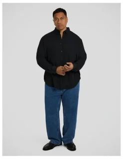 Johnny Bigg Bobby Relaxed Viscose Shirt in Black