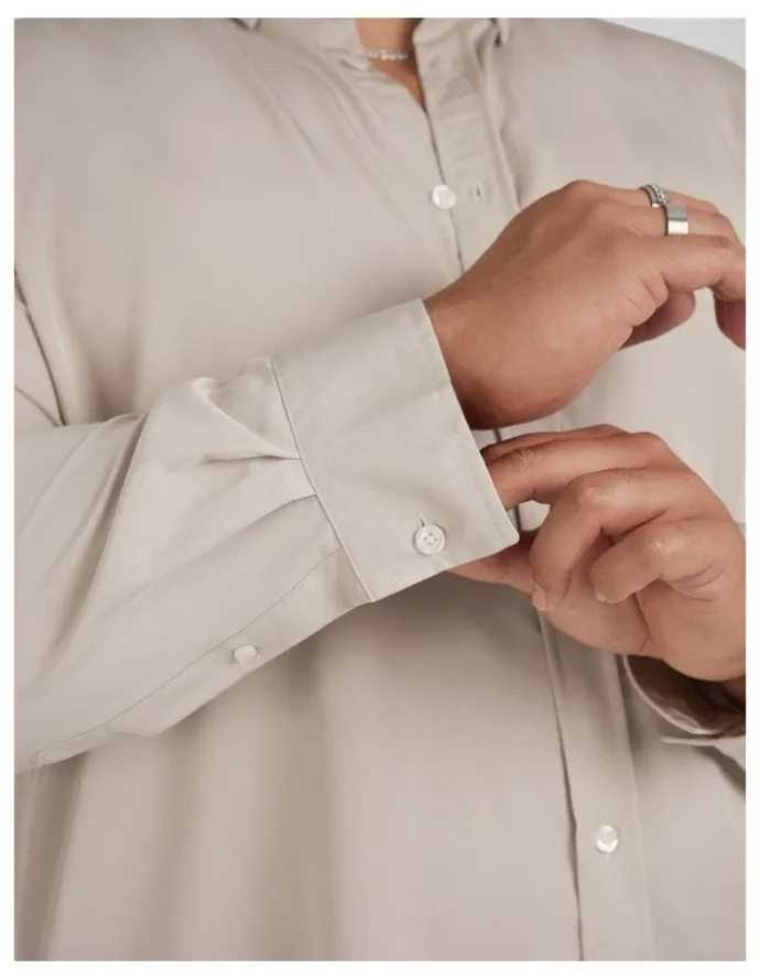 Johnny Bigg Bobby Relaxed Viscose Shirt in Stone