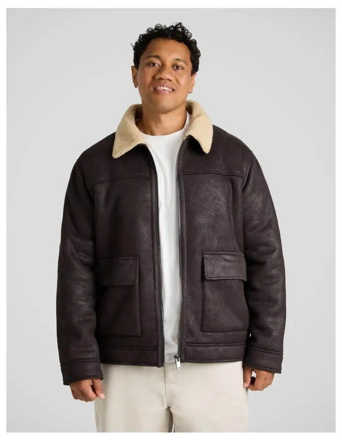 Johnny Bigg Bomber Sherpa Jacket in Chocolate