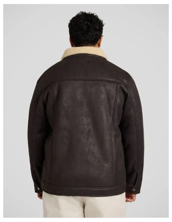 Johnny Bigg Bomber Sherpa Jacket in Chocolate