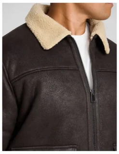 Johnny Bigg Bomber Sherpa Jacket in Chocolate