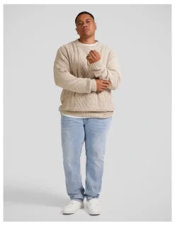 Johnny Bigg Cable Knit Sweater in Sand