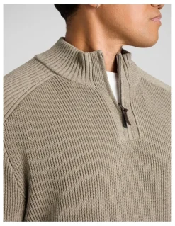 Johnny Bigg Dempsey 1/4 Zip Sweater in Mushroom