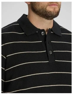 Johnny Bigg Elton Knit Stripe Polo in Black