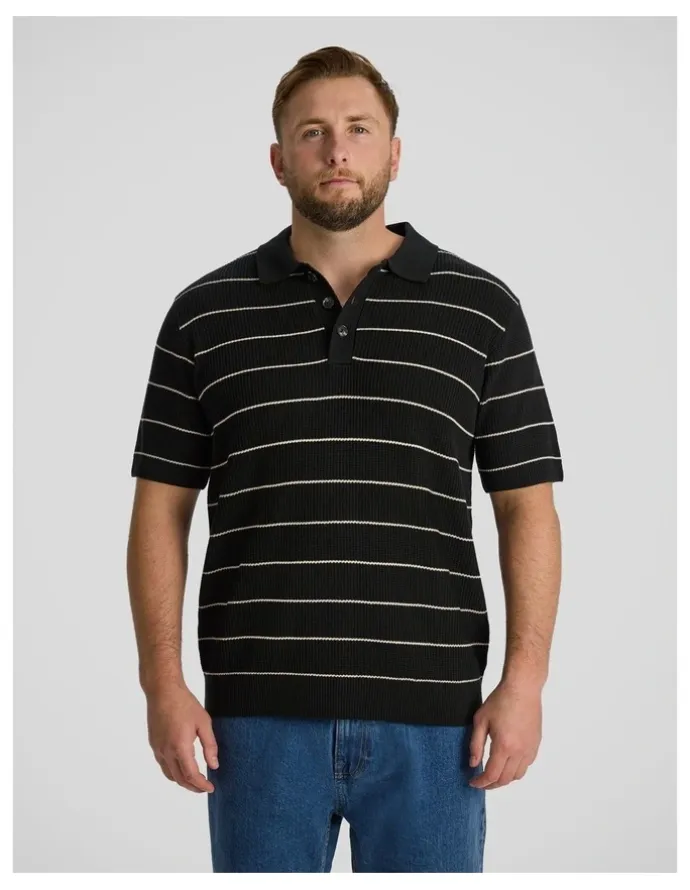Johnny Bigg Elton Knit Stripe Polo in Black