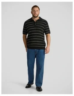 Johnny Bigg Elton Knit Stripe Polo in Black