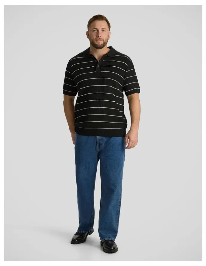 Johnny Bigg Elton Knit Stripe Polo in Black
