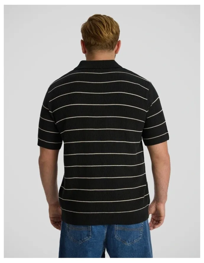 Johnny Bigg Elton Knit Stripe Polo in Black