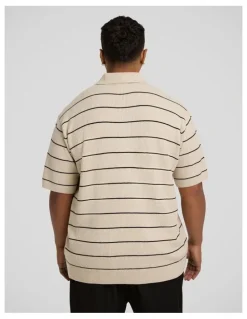 Johnny Bigg Elton Knit Stripe Polo Shirt in Ecru