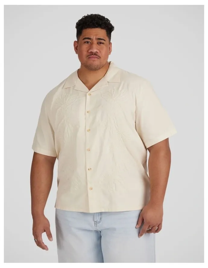 Johnny Bigg Embroided Boxy Fit Shirt in Ecru