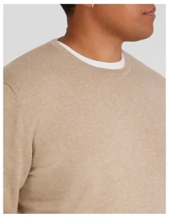 Johnny Bigg Essential Crew Neck Sweater in Stone Marle