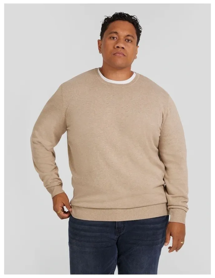 Johnny Bigg Essential Crew Neck Sweater in Stone Marle