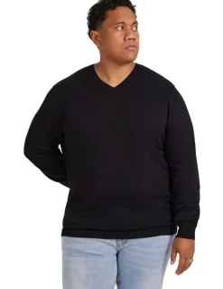 Johnny Bigg Essential V Neck Sweater in Black