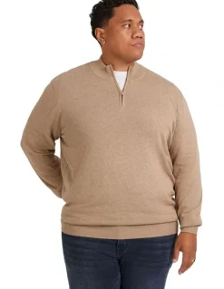 Johnny Bigg Everyday 1/4 Zip Sweater in Camel
