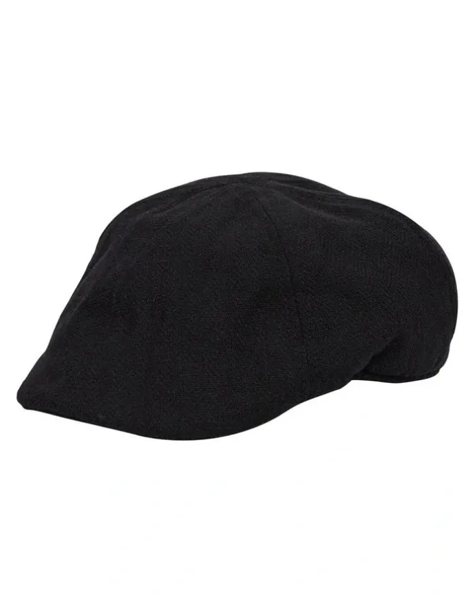 Johnny Bigg Herringbone Flat Cap in Black