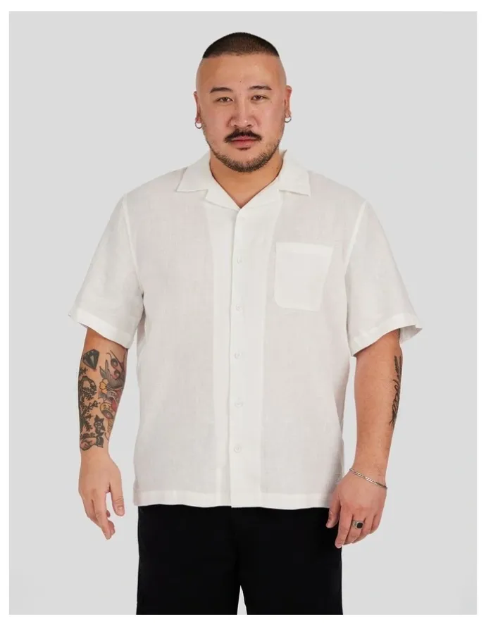 Johnny Bigg Luxe Linen Boxy Fit Shirt in White