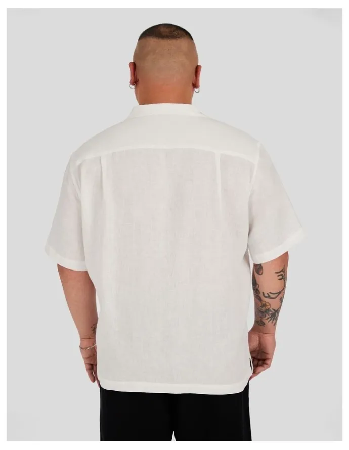 Johnny Bigg Luxe Linen Boxy Fit Shirt in White