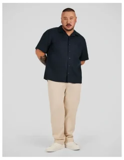 Johnny Bigg Luxe Linen Boxy Fit Shirt in Navy