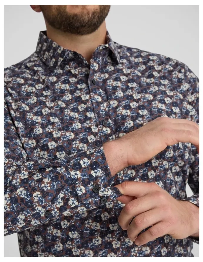Johnny Bigg Maddox Floral Shirt in Chocolate