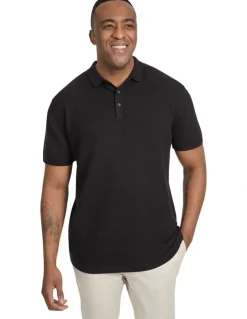 Johnny Bigg Myles Knitted Polo Shirt in Black