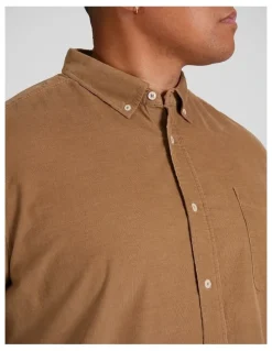 Johnny Bigg Relax Fit Fine Cord Shirt in Camel