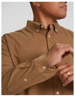 Johnny Bigg Relax Fit Fine Cord Shirt in Camel