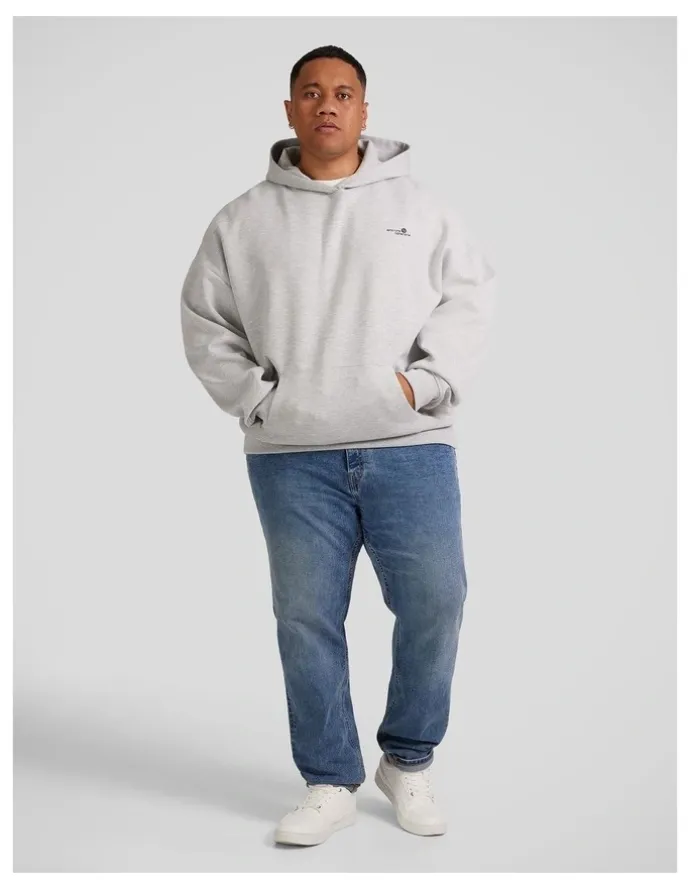 Johnny Bigg Relaxed Fit Tech Fleece Hoodie in Grey Marle