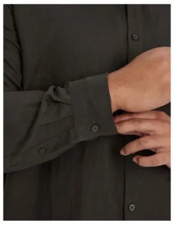 Johnny Bigg Resort Relaxed Fit Linen Shirt in Army
