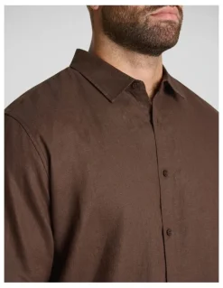 Johnny Bigg Resort Relaxed Fit Linen Shirt in Brown