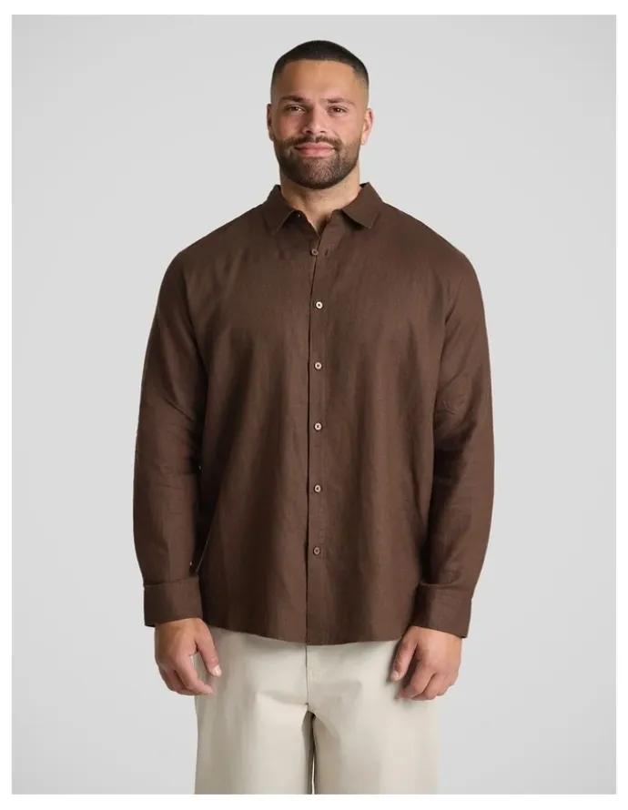 Johnny Bigg Resort Relaxed Fit Linen Shirt in Brown
