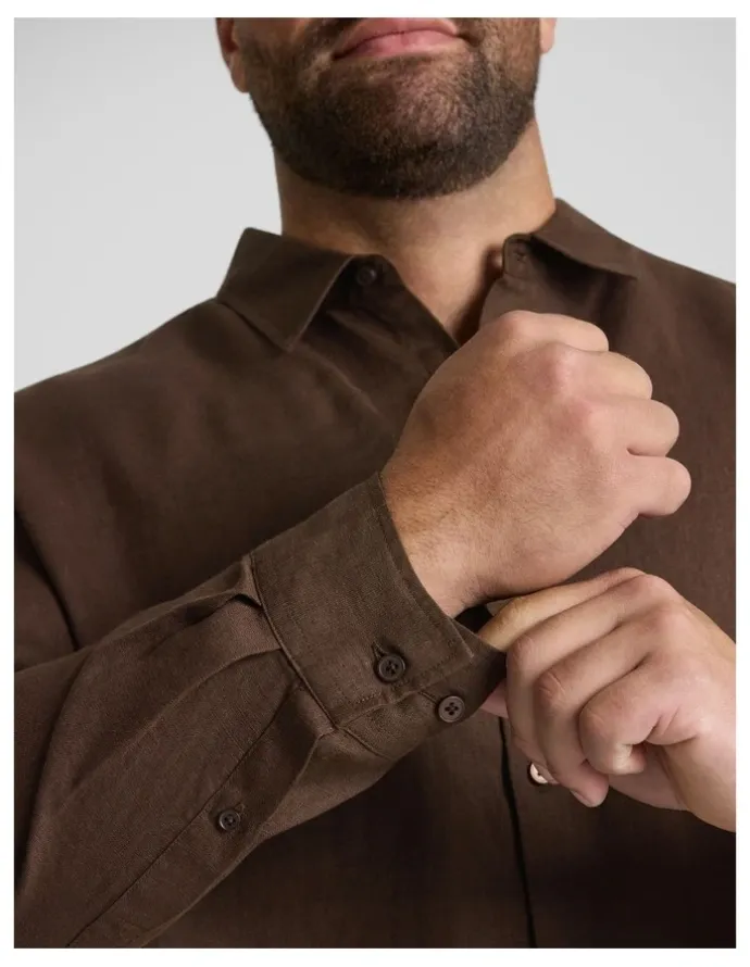 Johnny Bigg Resort Relaxed Fit Linen Shirt in Brown
