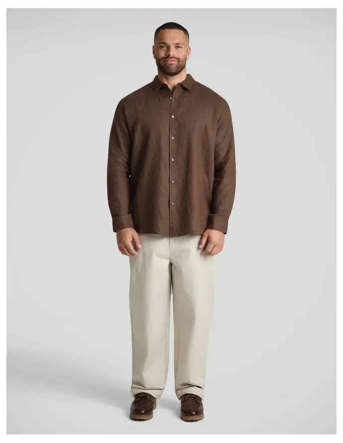 Johnny Bigg Resort Relaxed Fit Linen Shirt in Brown