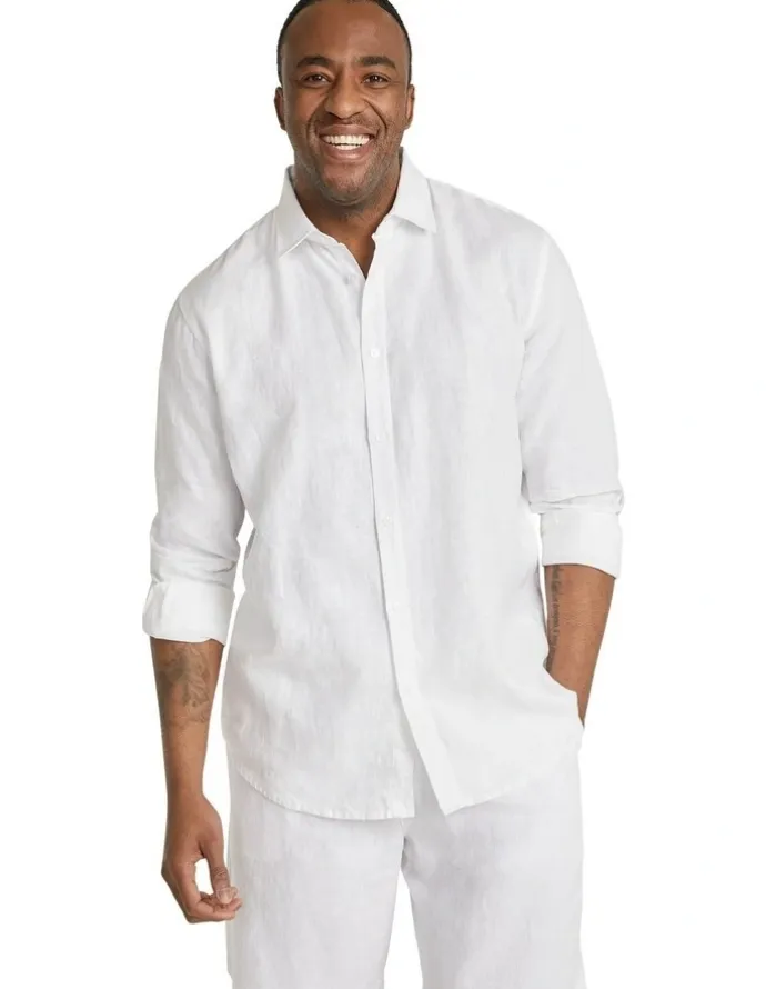 Johnny Bigg Resort Relaxed Fit Linen Shirt in White